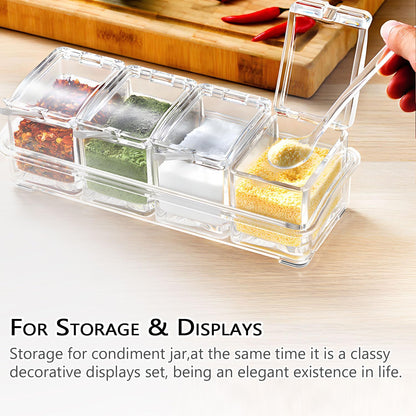 V·RESOURCING Clear Seasoning Box, 3 Pieces Seasoning Rack Spice Pots Storage Container for Spice Salt Sugar Cruet Liquid,Condiment Jars with 3 Spoons