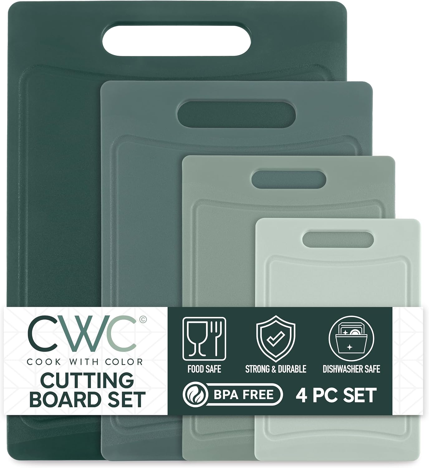 COOK WITH COLOR Non-Slip Cutting Board Set – Kitchen Essentials with Easy Grip Handle for Meat, Veggies, and Fruits, 3 Cutting Boards, Speckled White
