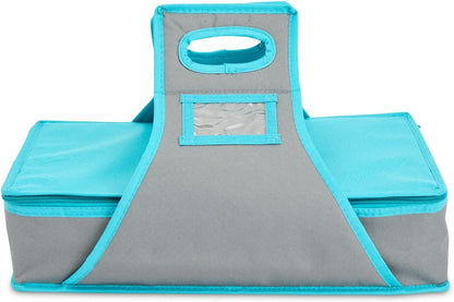 Insulated Round Thermal Casserole Food Carrier for Lunch, Lasagna, Potluck, Picnics, Vacations - Teal and Grey