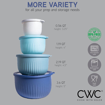 COOK WITH COLOR Prep Bowls with Lids- Wide and Deep Nesting Plastic Small Mixing Bowl Set with Lids, 8 Piece Set - Wide Bowls, Blue