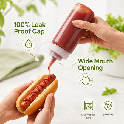 3PCS 12oz Squeeze Bottles for Sauces, Condiment Squeeze Bottles