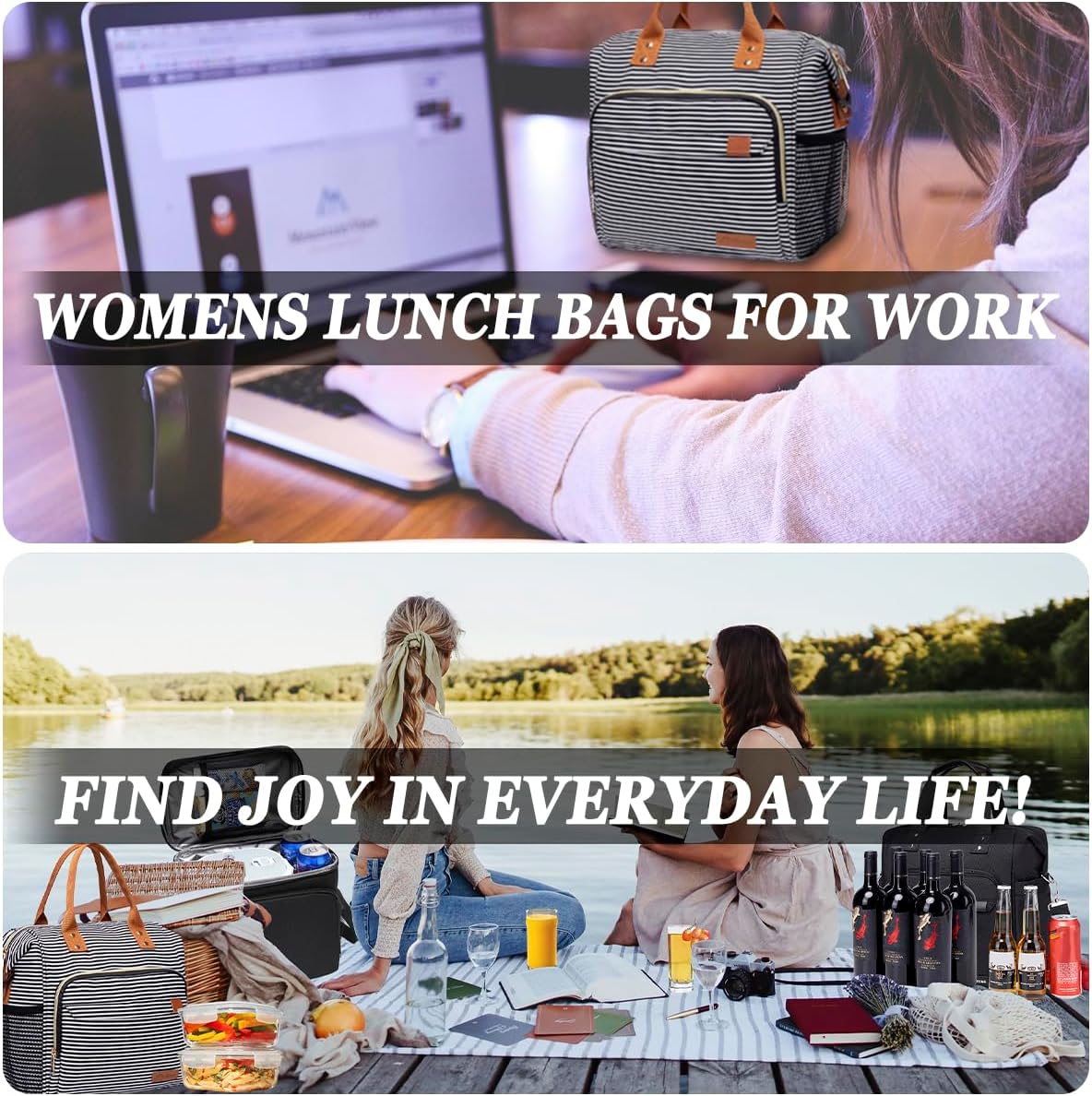 TuErCao Small Lunch Bag Lightweight Insulated Lunch Box for Women Work Portable Soft Cooler for Picnic Travel Road Trips, Loncheras para Mujer, Black