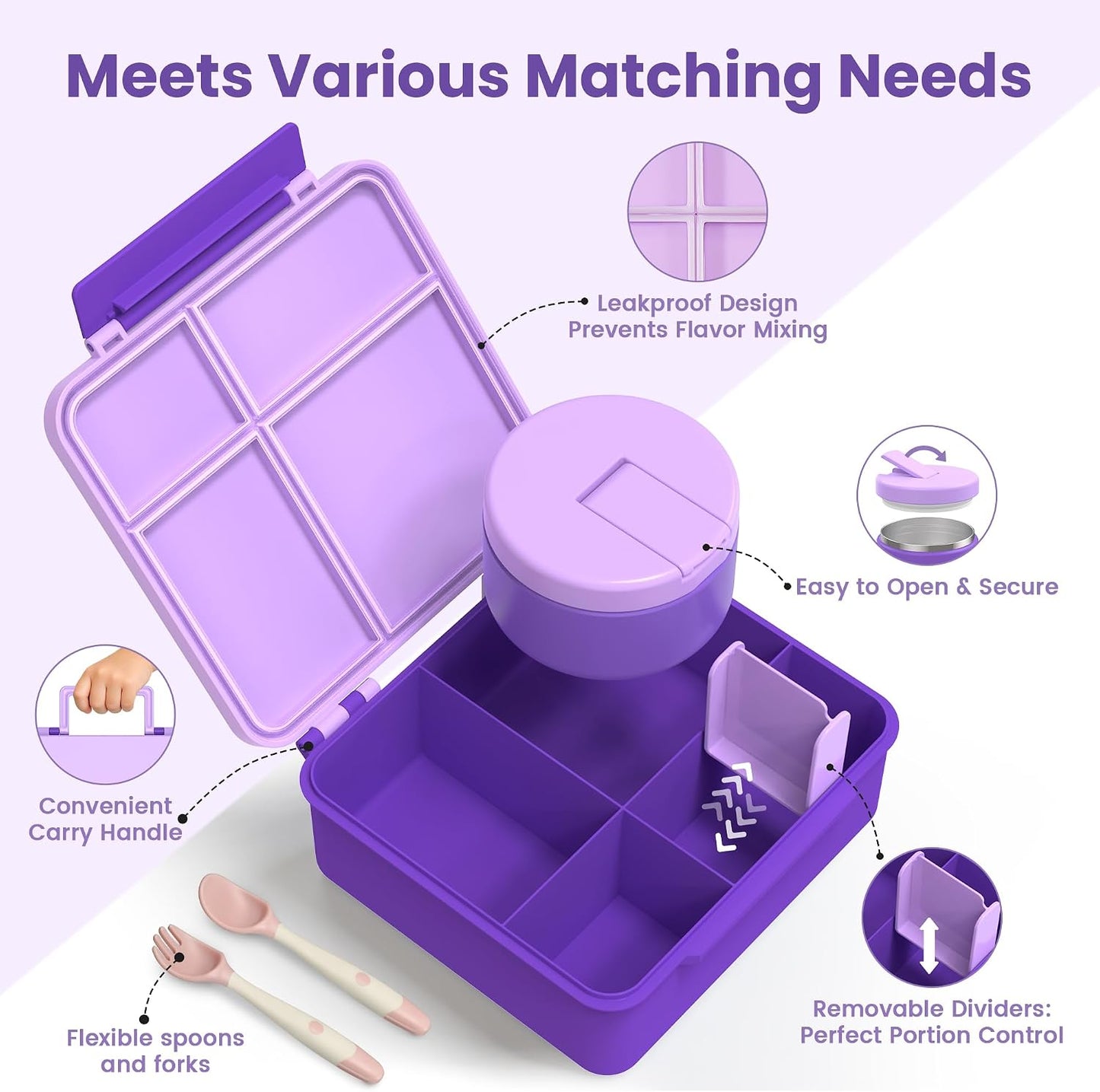 LOHASOK Bento Lunch Box Kids with 8oz Soup Thermo, Leak-Proof Lunch Containers with 4 Compartment, Thermo Hot Food Jar and Insulated Lunch Box for School Blue