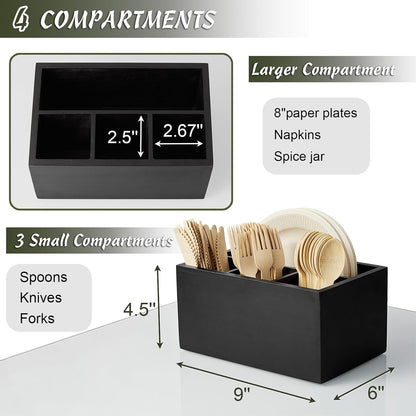 DRASTAR Paper Plate Dispenser, Acacia Utensil Caddy Organizer, Large Silverware Holder for Party, Paper Plate Organizer, Kitchen Utensil Caddy for Party Picnic Camping