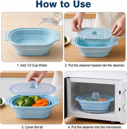 40oz Silicone Microwave Steamer For Cooking Food, Vegetable Steamer, Grey
