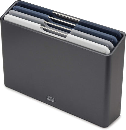 Joseph Joseph Folio 4-Piece Colour coded Cutting Board Set, Slimline case for organized Kitchen storage, Graphite