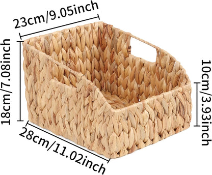 FEILANDUO Wicker Basket with Handles, Handwoven Storage Basket for Pantry, Trapezoid Decorative Baskets for Shelves Home Organizer (Natural(Water Hyacinth), 7.48"L x 9.44"W x 6.49"H)