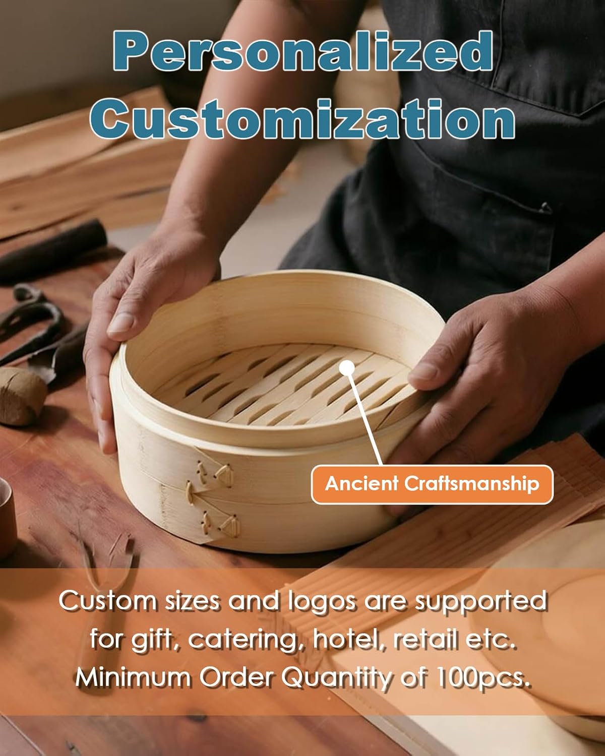 Deep Bamboo Steamer Basket Set 10 Inch 2-Tier Dumpling Steamer for Cooking