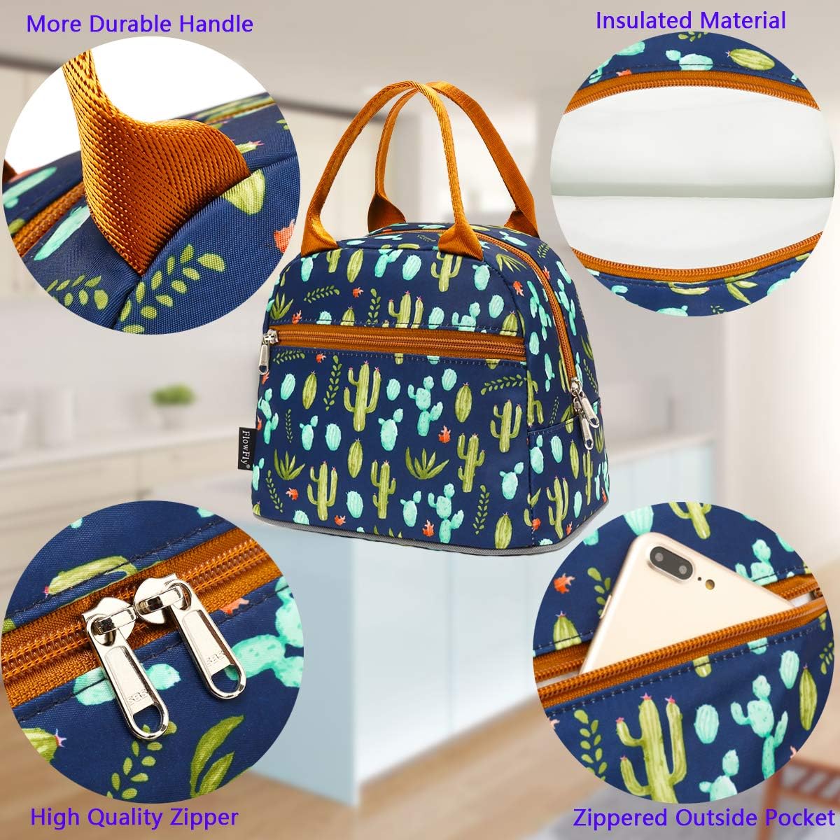 FlowFly Insulated Lunch Cooler Bag - Tote Bag Organizer for Women/Men, Black - Colors B