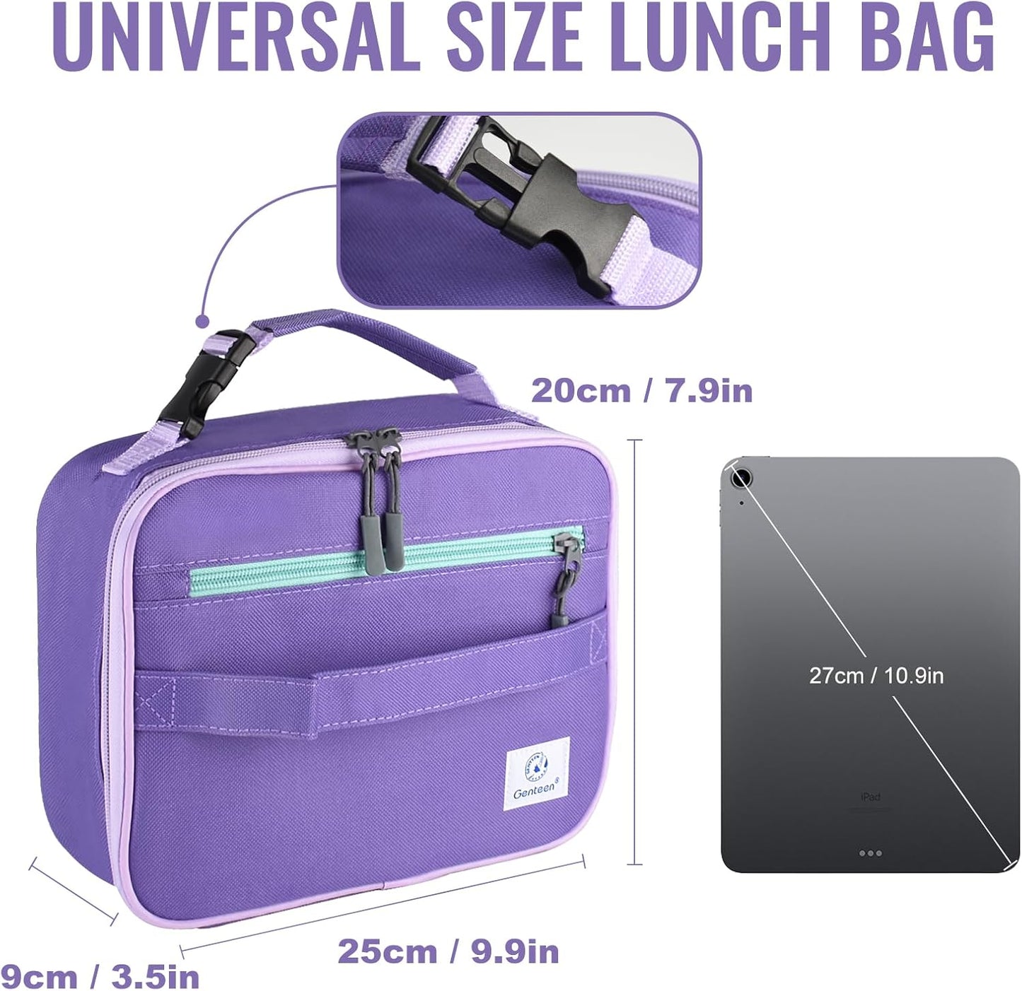 Genteen Lunch Box Kids, Insulated Lunch Bag Kids Boys Girls Back to School, Soft Lunch Box for Men Reusable Lunchbox for Office,Outdoor,School (Black)