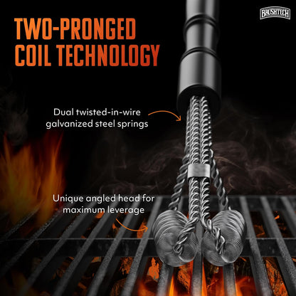 Brushtech Double Helix Grill Brush, 16″ Flat BBQ Grill Cleaner - Bristle‑Free Coil Springs Clean Tops & Sides - Stainless Steel, Long Reach Handle, Heavy‑Duty BBQ Tool for Gas & Charcoal Grates