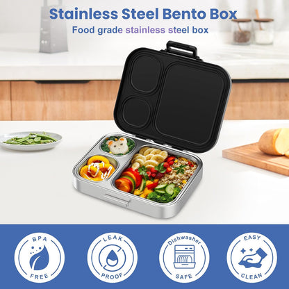 Pawtong Stainless Steel Bento Lunch Box for Kids | 3-Compartment Lunch Box Container Kids | 100% Leakproof, Eco-Friendly, Perfect Portion Control for Kids&Adult Healthy Meals (Purple)