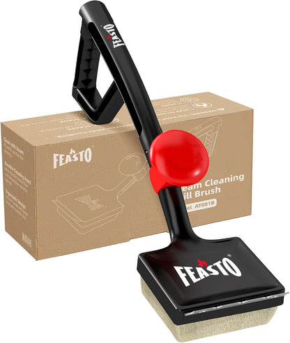 Feasto Bristle Free Grill Brush with Scraper for Outdoor Grills, Reinforced Steam BBQ Cleaning Brush with Replaceable Cleaning Head, Safe Grill Cleaner for Cast Iron & Stainless Steel Grates, Red