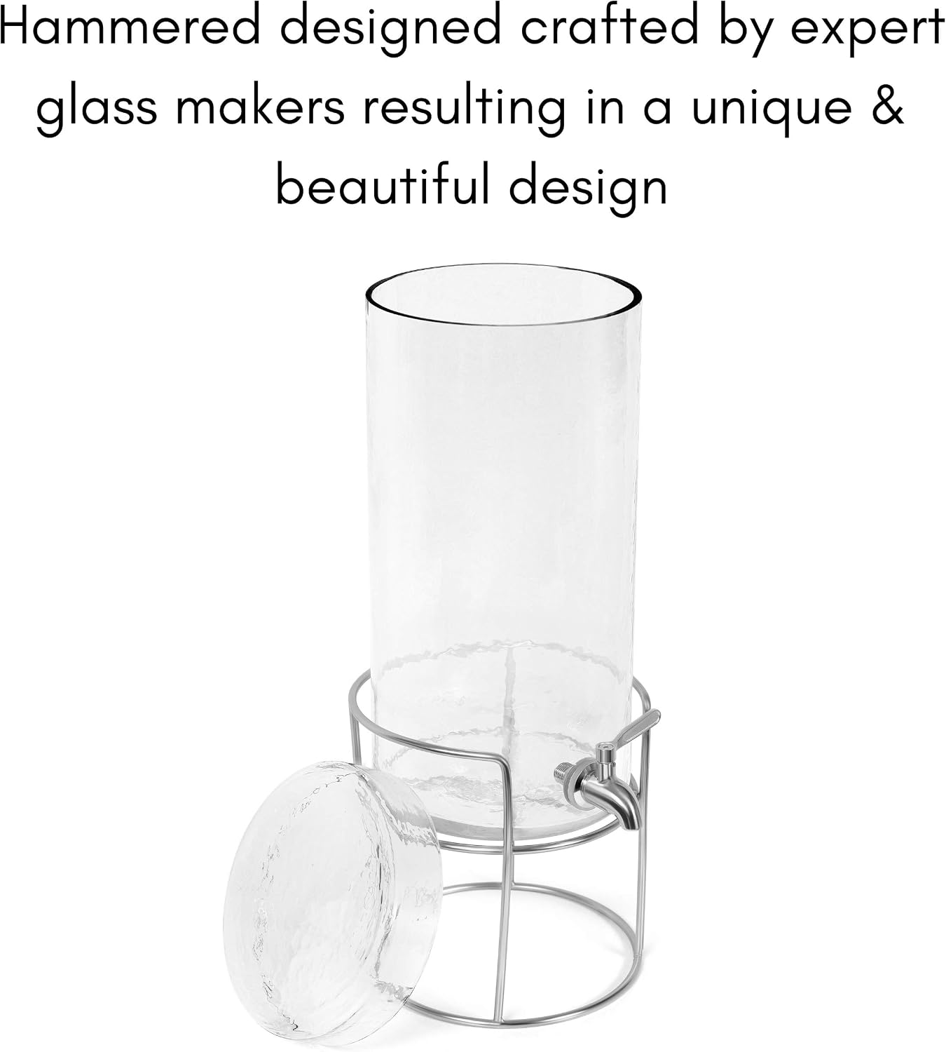 BIRDROCK HOME Beverage Dispenser with Stand & Stainless Steel Spigot - Hammered Glass Drink Dispenser for Parties Home & Events - Ideal for Serving Tea, Lemonade, Juice, Sangria, Cocktail - 1.5 Gallon