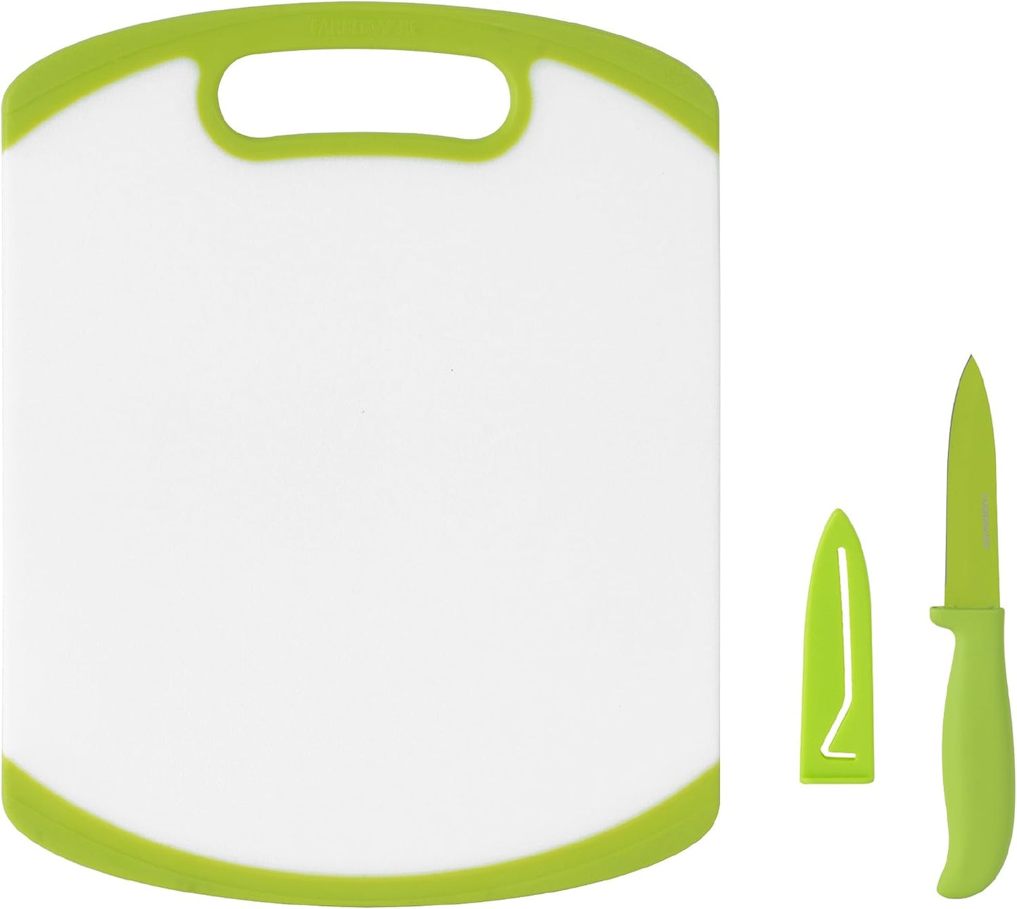 Farberware 2-Piece Paring Knife and Cutting Board Set, 3.5-Inch Paring Knife with Resin Coating and Custom-Fit Blade Cover and Non-Slip Plastic Chopping Board, Dishwasher-Safe Set, White/Blue