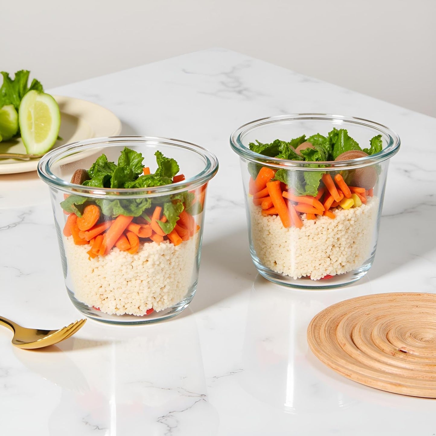 Small Round Glass Food Storage Containers with Lids, 1.5 Cup Round Food Containers set BPA-Free, 12oz Glass Lunch Bowls for Soup Leftover, Microwave, Dishwasher and Freezer Safe (4pack)