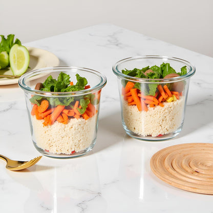 Small Round Glass Food Storage Containers with Lids, 1.5 Cup Round Food Containers set BPA-Free, 12oz Glass Lunch Bowls for Soup Leftover, Microwave, Dishwasher and Freezer Safe (4pack)
