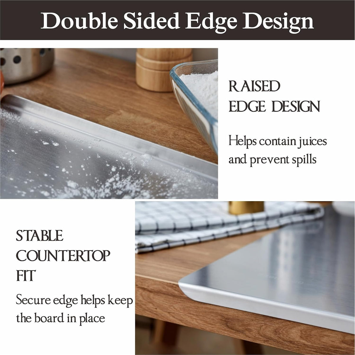 Stainless Steel Cutting Board with Lip, 3PCS Cutting Boards for Kitchen Set