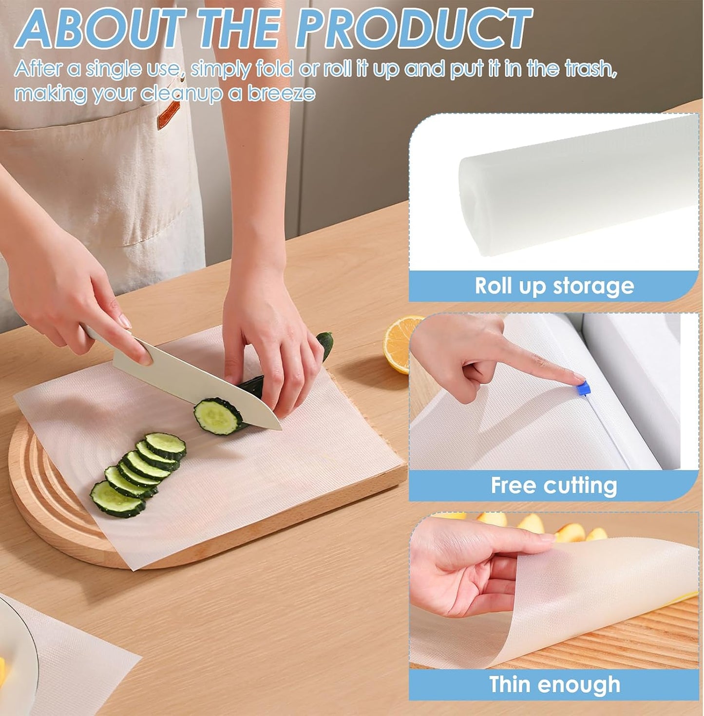 2 Pcs Disposable Cutting Board Mats, POE Cutting Board Sheets, Nonslip Cutting Board Roll Flexible Chopping Board Mat for Kitchen Cooking Prep Barbecue Outdoor Camping Traveling (Clear)
