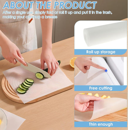 2 Pcs Disposable Cutting Board Mats, POE Cutting Board Sheets, Nonslip Cutting Board Roll Flexible Chopping Board Mat for Kitchen Cooking Prep Barbecue Outdoor Camping Traveling (Clear)