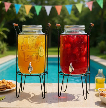 3 Gallon Classic Ice Cold Clear Glass Mason Jug Drink Beverage Dispenser Durable On Galvanized Stand With Leak Free Spigot-Easy Filling For Outdoor, Parties & Daily Use Lid