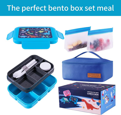 Bento Box for Kids Girls Boys, Adult,8-Compartment Leak-Proof Toddler Lunch Box for School, Drop-Proof Kids Lunch Containers with Insulated Bag, Microwave & Dishwasher Safe, BPA-Free,(Blue)
