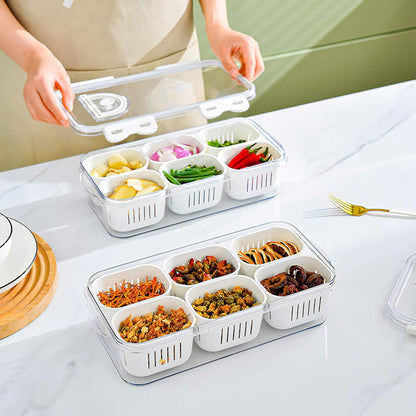 Divided Serving Tray with Lid for Veggie Charcuterie Container Portion Control Salad Keeper with 4 Removable Boxes Stackable Refrigerator Organizer Bins Food Storage Organizer Produce Saver