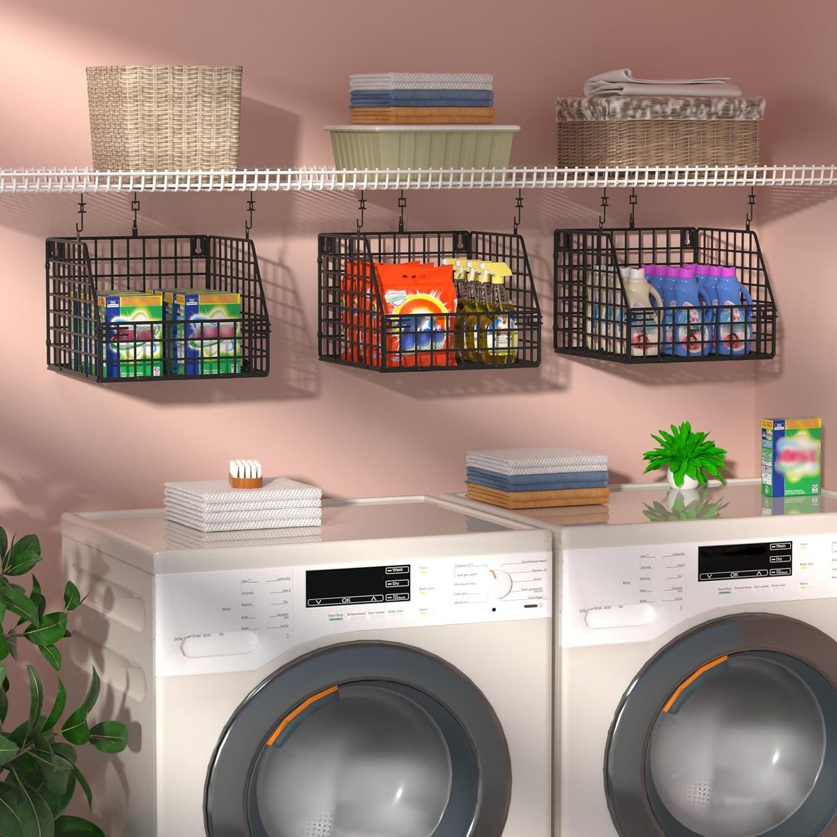PUPPYCUTE Stackable Wire Storage Baskets for Kitchen Closet Pantry, Hanging Closet Organizers Storage Shelves Organization, Wall Mount Metal Basket Bins, Clothing Vegetable & Fruit Organizer 3 pcs