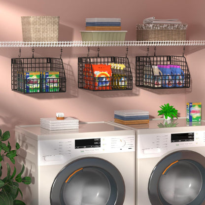 PUPPYCUTE Stackable Wire Storage Baskets for Kitchen Closet Pantry, Hanging Closet Organizers Storage Shelves Organization, Wall Mount Metal Basket Bins, Clothing Vegetable & Fruit Organizer 3 pcs