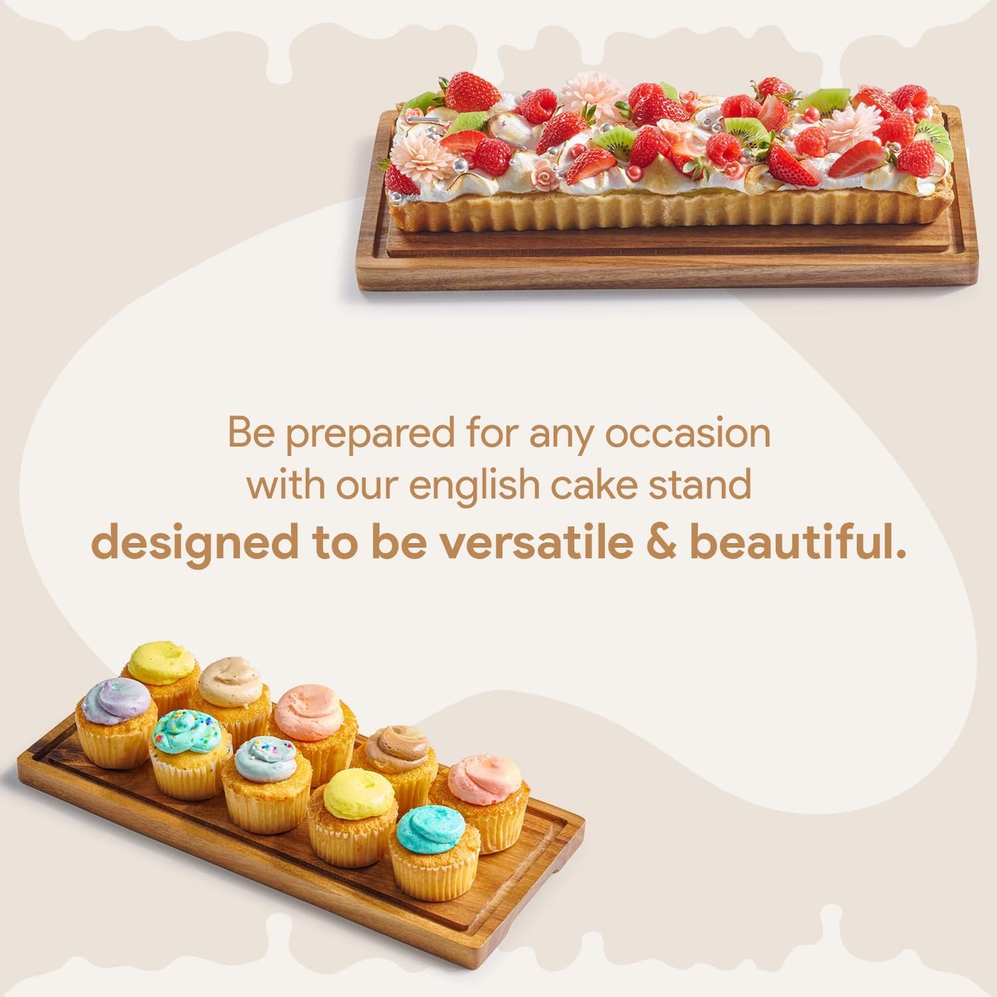 HOMESPHERE Cake Display with Lid – Acacia Wood Dessert Stand & Wooden Charcuterie Board with Lid for Loaf Cakes, Bread, Pastries, Cheese, Large Rectangle Wood Tray Platter & Acrylic Cover, 15 x 6.25”
