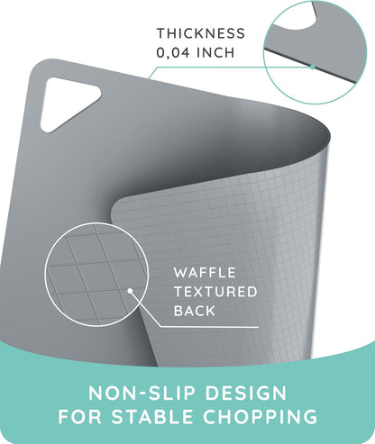 Cutting Boards for Kitchen, Plastic Cutting Board, Dishwasher Safe Cutting Boards with Juice Grooves for Meat, Veggies, Fruits, Easy Grip Handle, Serveware Accessories (Gray)