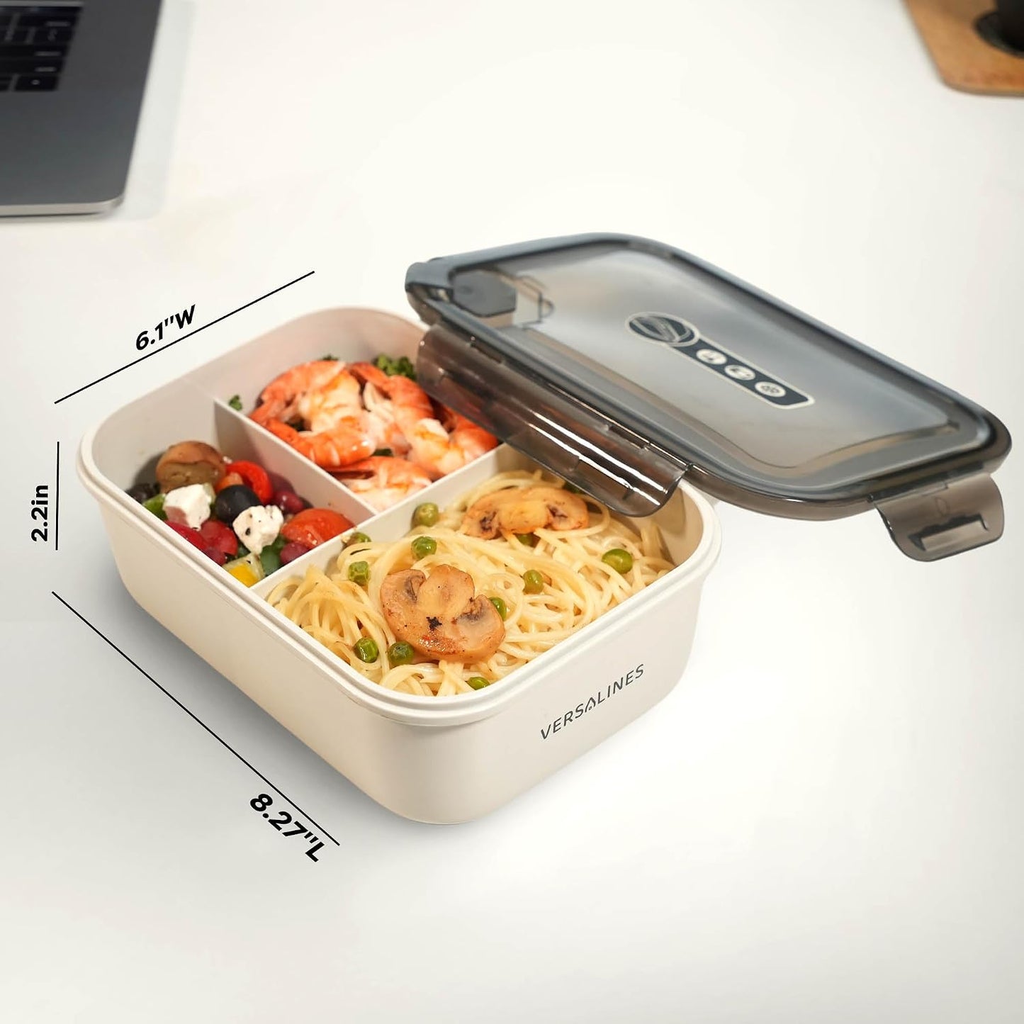 Bento Box Adult Lunch Box, 3 Compartment Meal Prep Containers with Lids, Clear Lunch Box Containers for Adults Men Women, Food Storage Containers - Microwave, Dishwasher Safe (Gray-Solid)