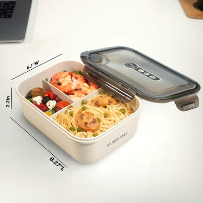 Bento Box Adult Lunch Box, 3 Compartment Meal Prep Containers with Lids, Clear Lunch Box Containers for Adults Men Women, Food Storage Containers - Microwave, Dishwasher Safe (Gray-Solid)