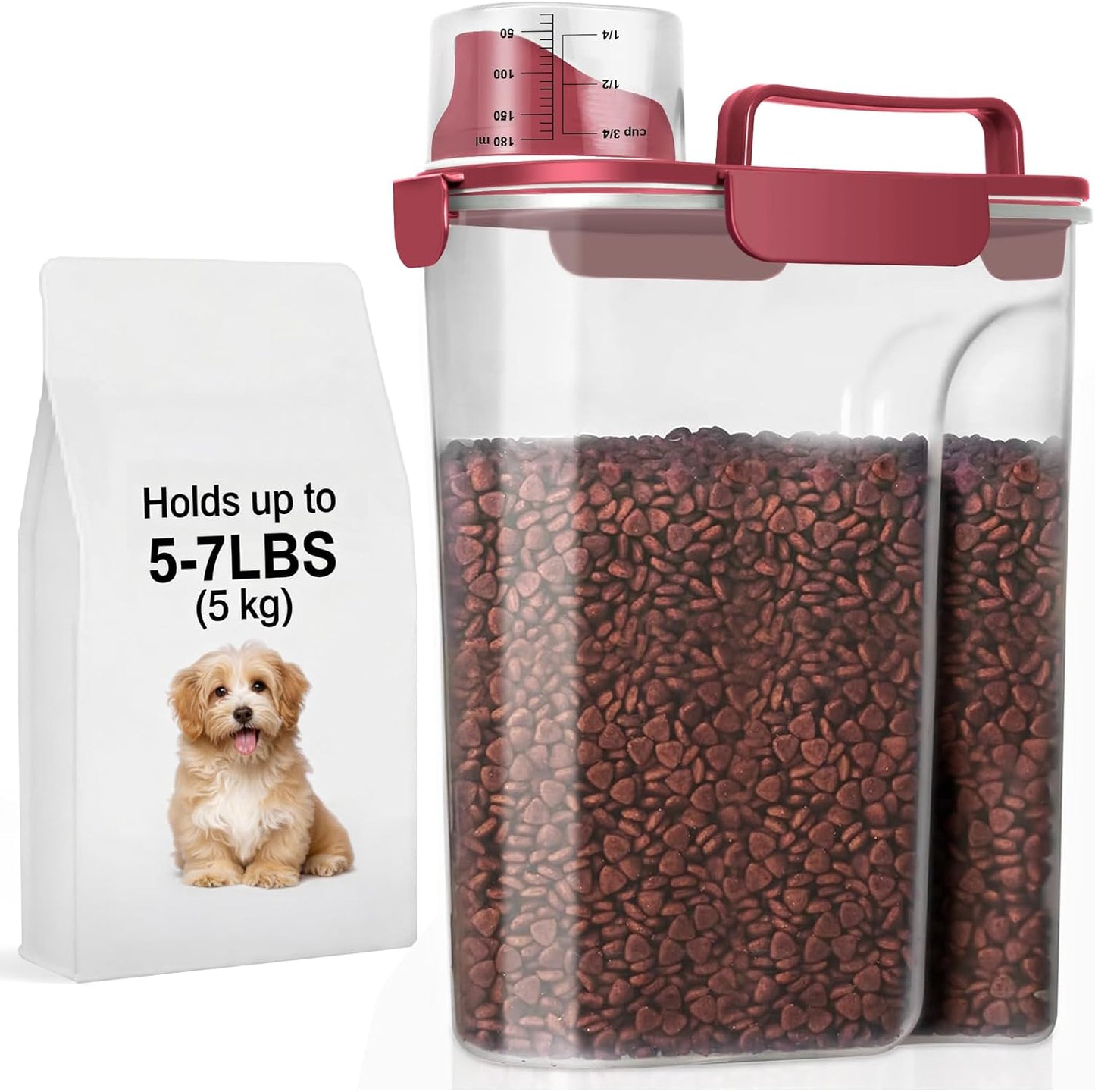 LEAWALK 5-7Lbs Dog Cat Food Storage Container with Upgraded Large Nozzle BPA-free, 4 Snap Seals Plastic Pet Food Storage Containers with Handles are Easy to Clean and Carry