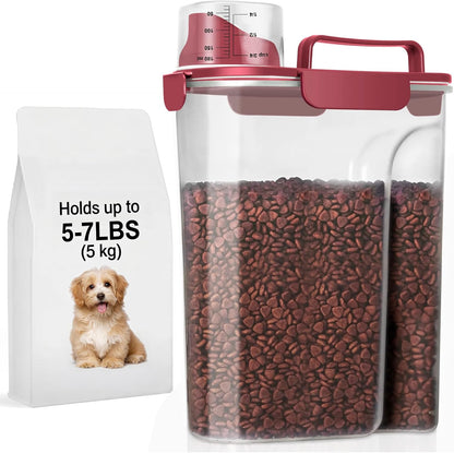 LEAWALK 5-7Lbs Dog Cat Food Storage Container with Upgraded Large Nozzle BPA-free, 4 Snap Seals Plastic Pet Food Storage Containers with Handles are Easy to Clean and Carry