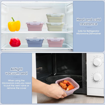 Mifoci 6 Pcs Silicone Containers for Food Collapsible Food Storage Containers with Airtight Lids Stacking Leftover Foods Storage Lunch Box for Freezer Microwave Dishwasher Safe(Morandi,18.6 oz)