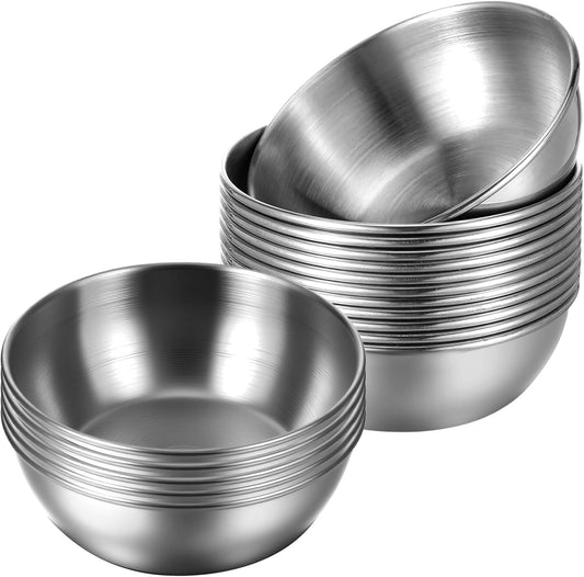 Yuanchu 16 Pack 3.5inch Stainless Steel Sauce Dishes, Mini Individual Saucers Bowl Round Seasoning Bowls Small Metal Prep Dish Ingredient Cups for Prep Soy Sauce Salsa Condiments Appetizers