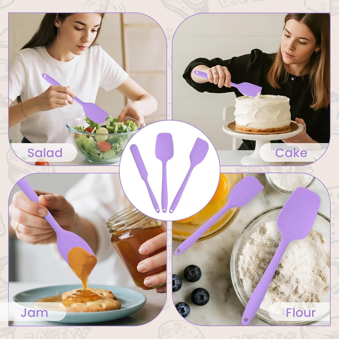 Silicone Spatulas Heat Resistant Food Grade Rubber Spatula, Handle with Ergonomic Grip Kitchen Utensils Set, Nonstick Silicona Cooking Utensils Set for Cooking, and Mixing 3Pacs Blue
