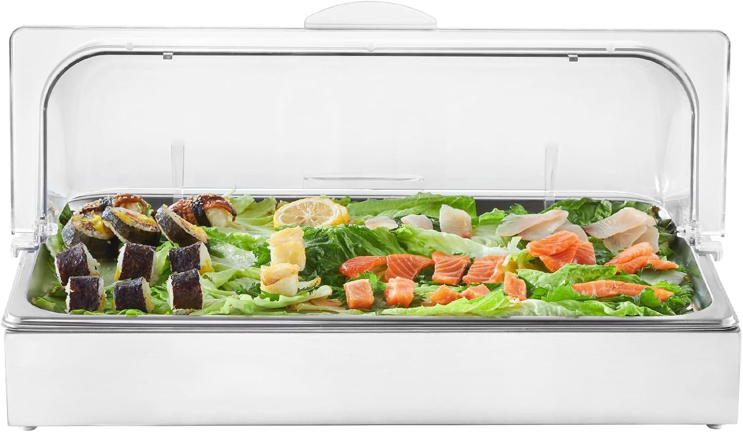 VEVOR Chilled Condiment Server Caddy, 5 Compartment Ice Cooled Serving Container, Plastic Fruit Garnish Tray Platter with Lid, for Taco Salad Bar Accessories, Party Home Restaurant Supplies