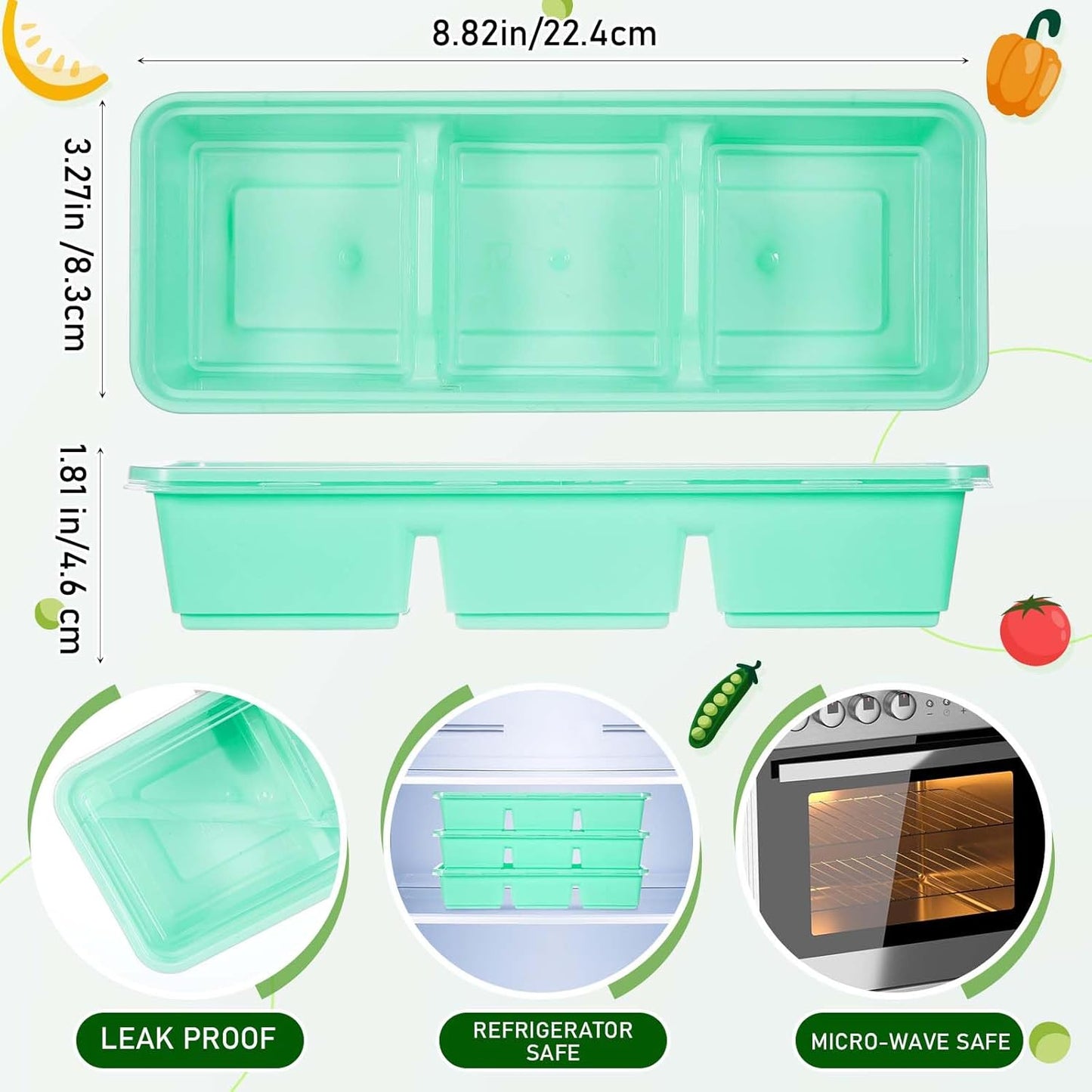 Hushee 50 Pack 17 oz Small Meal Prep Containers with 3 Compartments Snack Containers with Lid Disposable Plastic Bento Box Travel Lunch Food Boxes Stackable for Office Picnic (Clear)