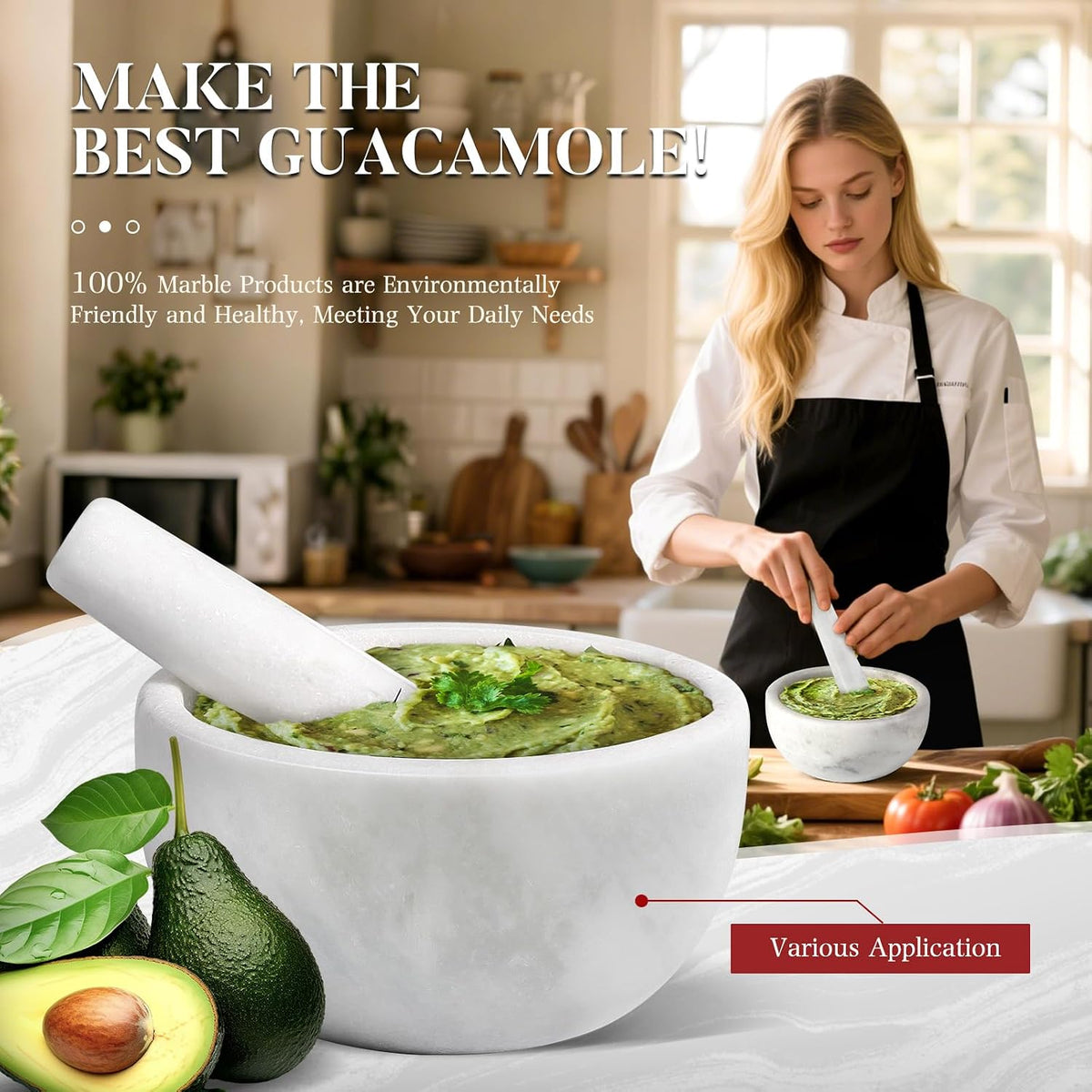 Koville Luxury Marble Mortar and Pestle Set, 7"-4cups Grinder Bowl for Guacamole, Salsa, Pill Crusher, Spice, Herb, Garlic, Nut, Heavy Duty Grinder for Kitchen