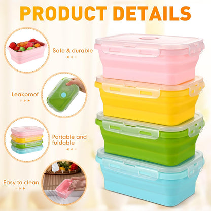 Mifoci Set of 8 Silicone Collapsible Bowls for Camping with Vent Lid Silicone Storage Containers for Food Meal Preparation Square Bowl Microwave Freezer Dishwasher Safe(Blue,17 Oz/ 500 ml)