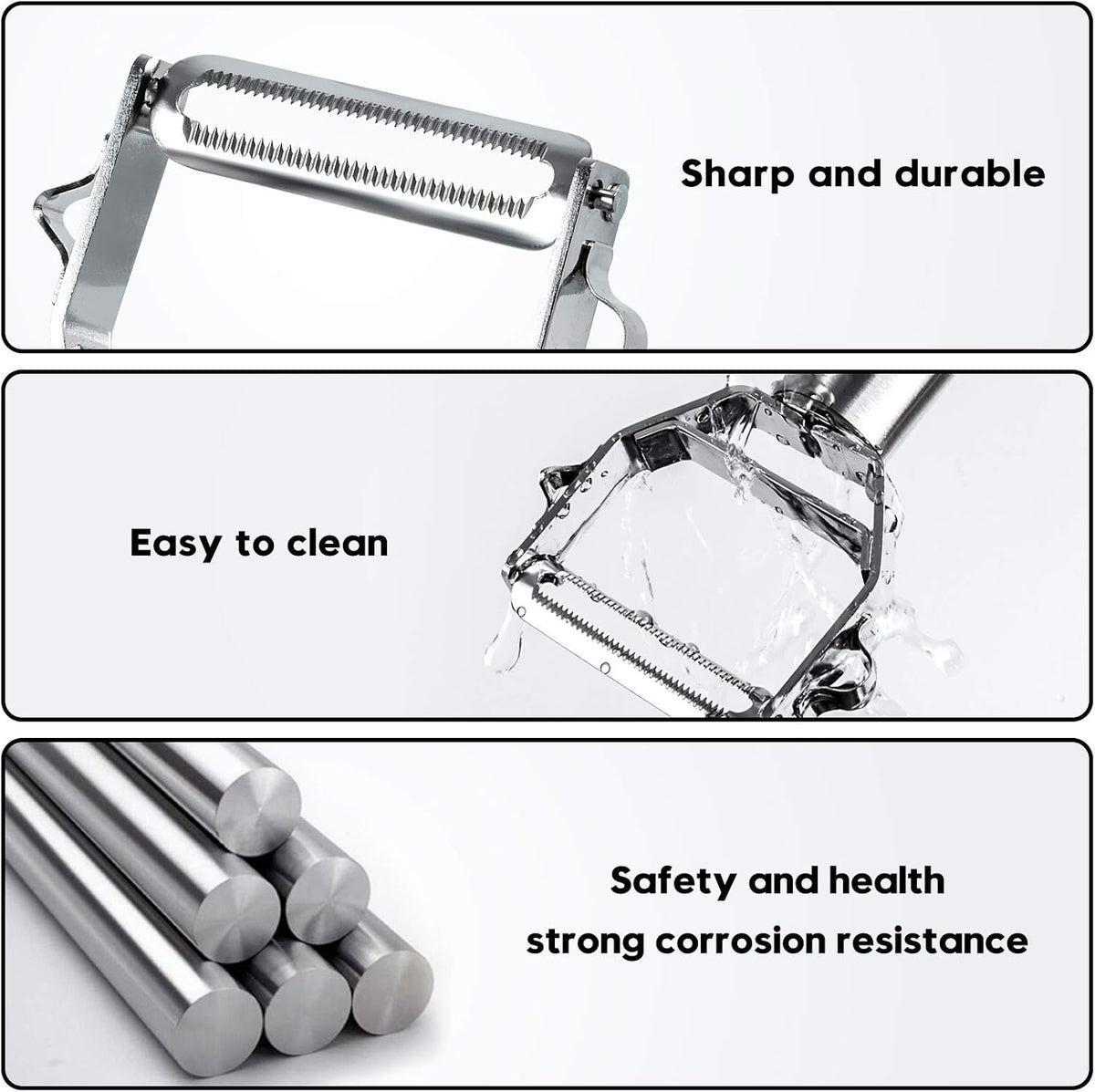 BURLIHOME Double-sided Vegetable Peeler,Stainless Steel Julienne Cutter