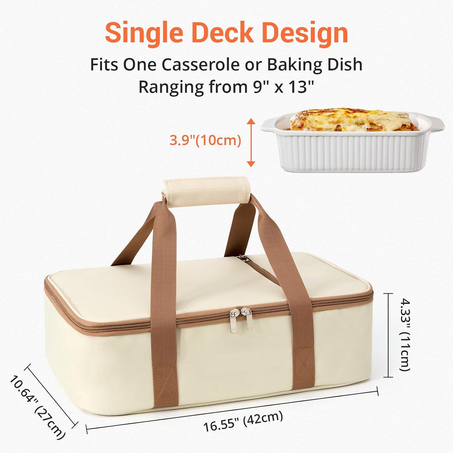 Insulated Casserole Carrier for Hot or Cold Food,Pie Carrier Bag Lunch Tote for Potluck Parties/Picnic/Cookouts, Fits 9"x13" Baking Dish,Grey