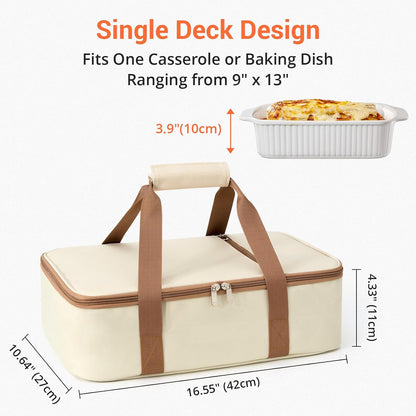 Insulated Casserole Carrier for Hot or Cold Food,Pie Carrier Bag Lunch Tote for Potluck Parties/Picnic/Cookouts, Fits 9"x13" Baking Dish,Grey