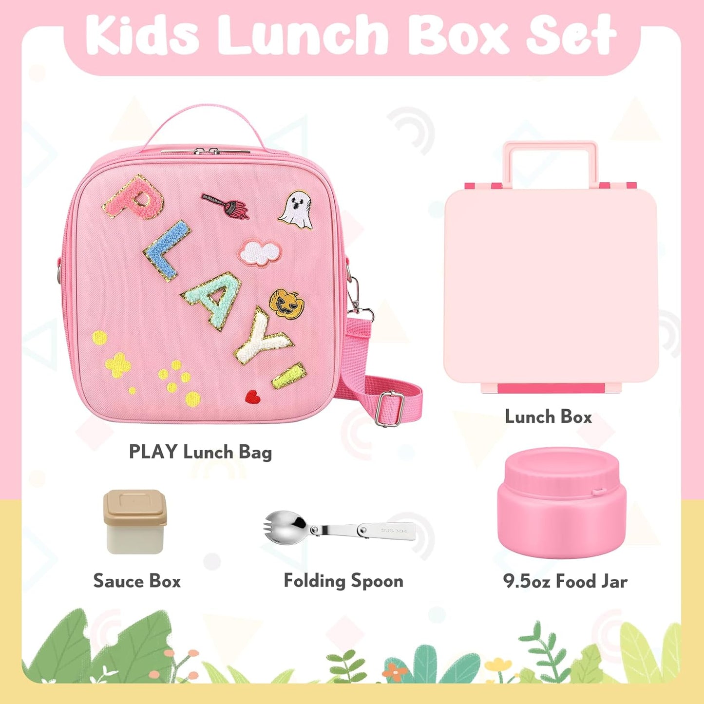Kids Bento Lunch Box with Thermo, Include 9oz Soup Thermo, Kids Leakproof Lunch Box with 4 Compartment, Insulated Lunch Bag for Girls Boys to School Travel