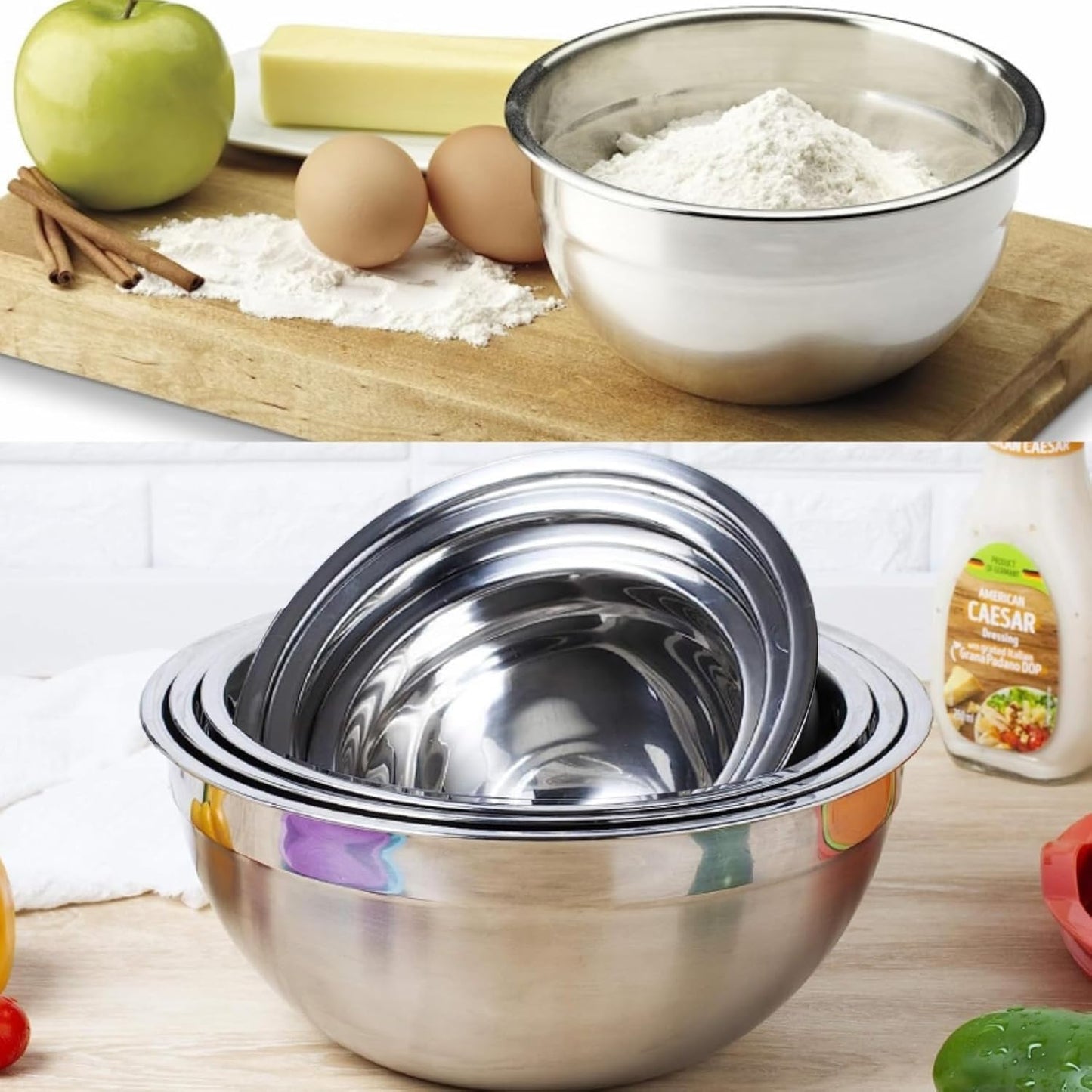 WEPSEN Mixing Bowls Set, 25PCS Stainless Steel Mixing Bowl with Lid Set, Large Nesting Bowls 7, 4.5, 3,2, 1.5QT, Measuring Cups and Spoons Baking Utensils Metal Bowl for Kitchen Prep