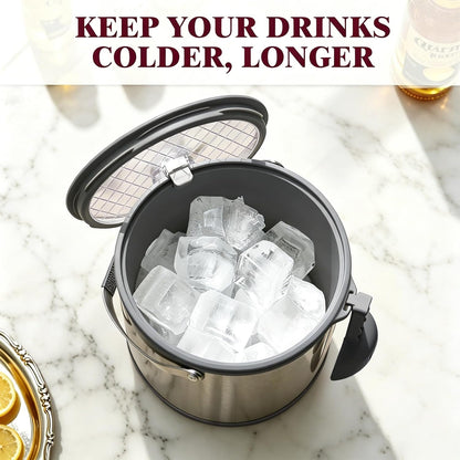 6.8L/7QT Insulated Ice Bucket with Lid & Scoop,Double-Wall Ice Bucket for Parties,Cocktail Bar(White)