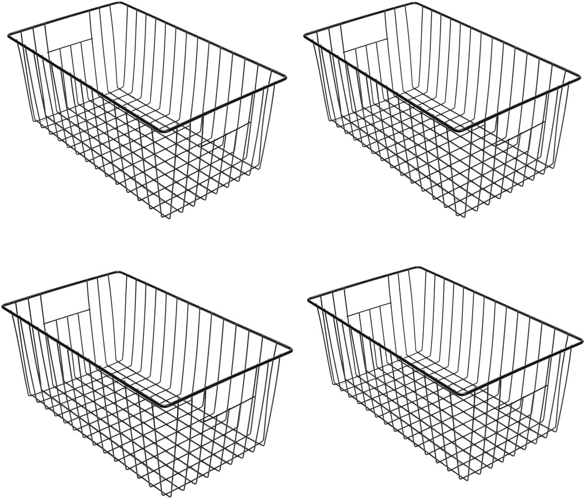 16inch Farmhouse Freezer Wire Baskets Organizer Storage Bins Large Organizer Baskets with Handles for Storage, Office, Kitchen, Pantry, Cabinet, Closets - Set of 6 (White 6)