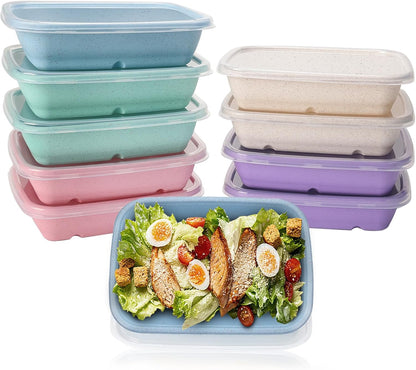 32 oz Meal Prep Containers,10Pcs Reusable Food Storage Containers with Lids | Wheat Straw Bento Lunch Box Container, Leakproof To Go Food Containers Stackable BPA Free, Microwave Freezer Dishwasher Safe